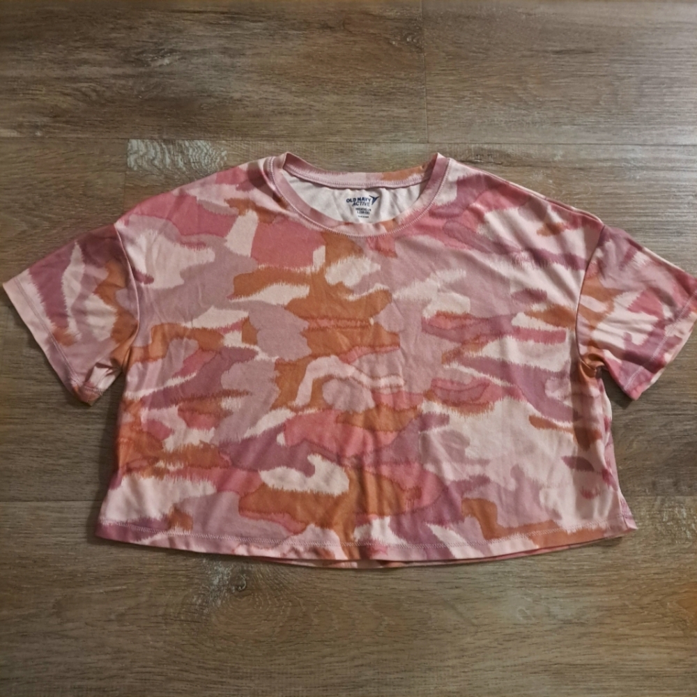 Old Navy Active Dusty Rose Camo Breathe ON Cropped Top Shirt Girl's Size Large
